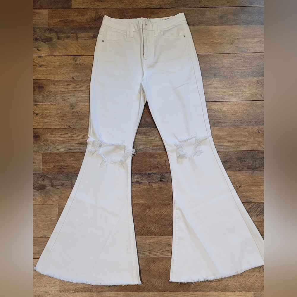 NWT Sneak Peak White Distressed Bell Bottom Flare Jeans